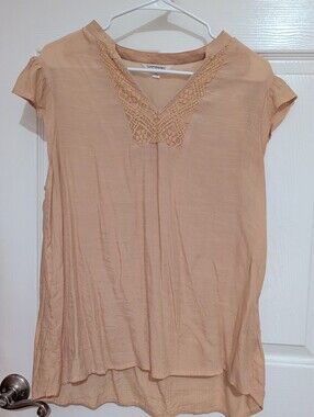 Tantrums Peach Crochet-Trim V-Neck Tunic